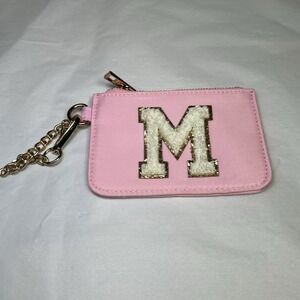 Pink Coin Purse Kaychain Letter M Chenille Varsity jacket Style
